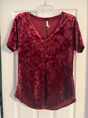 Z Supply Crushed Velvet V-Neck Short Sleeve Top - Burgundy Red NWT